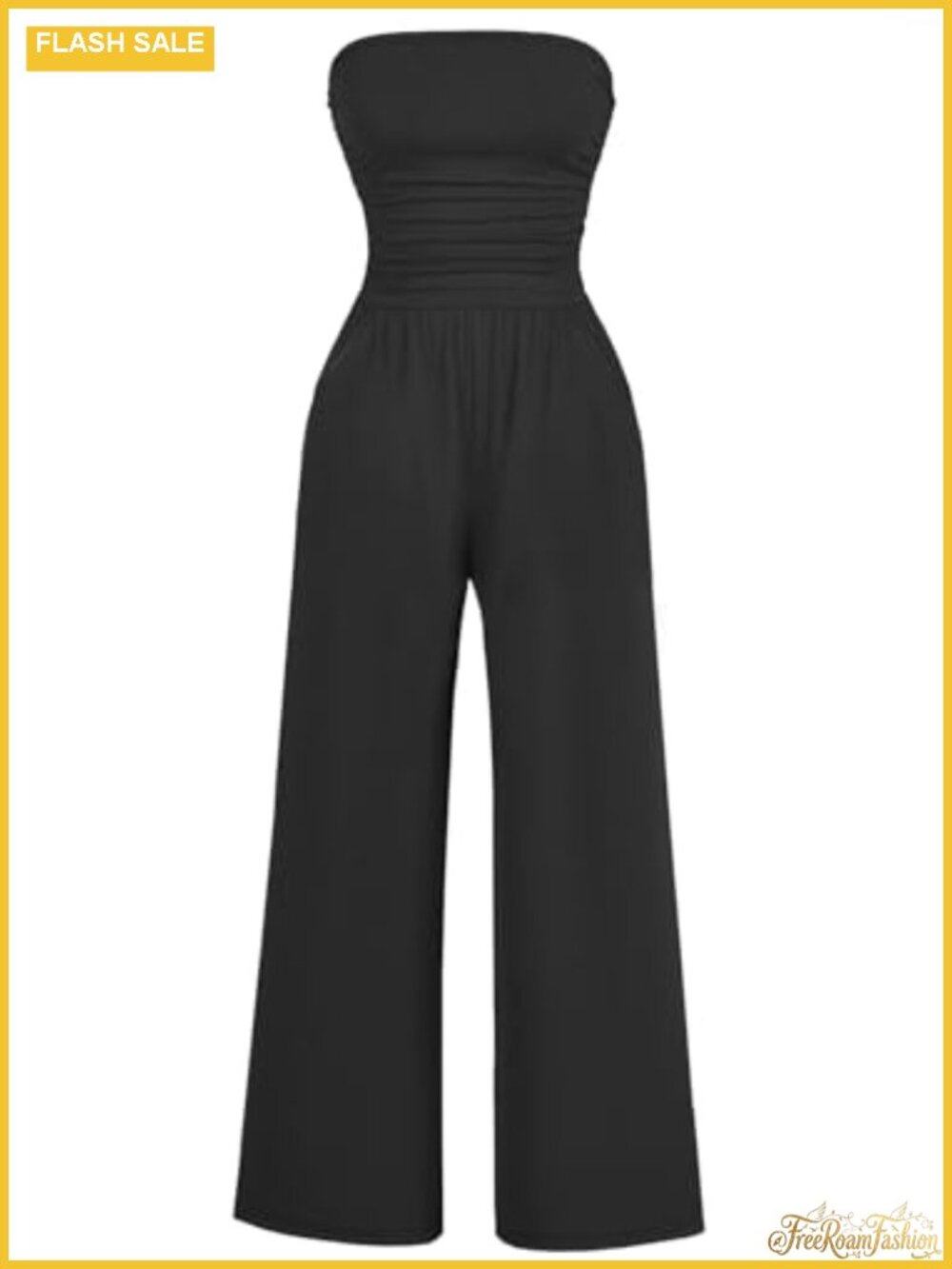 Women's Sleeveless Strapless Wide Leg Jumpsuit Romper with Pockets